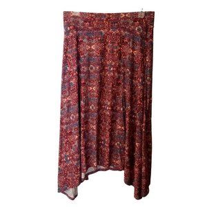 Maurices Pink/blue printed stretchy‎ waistband flowy maxi skirt size XL